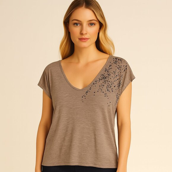 Coco Y Club gray V neck embellished T shirt Size 2-XS - Picture 1 of 5